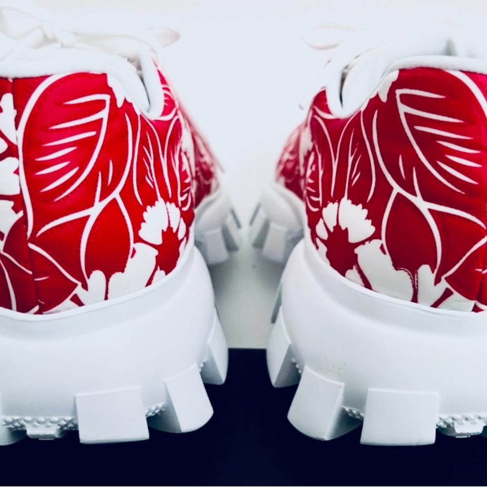 Prada Rare Lux Sneakers, Red w/White Flowers, Unisex Men’s US 9 EU 42 Xmas Gift - Picture 3 of 17